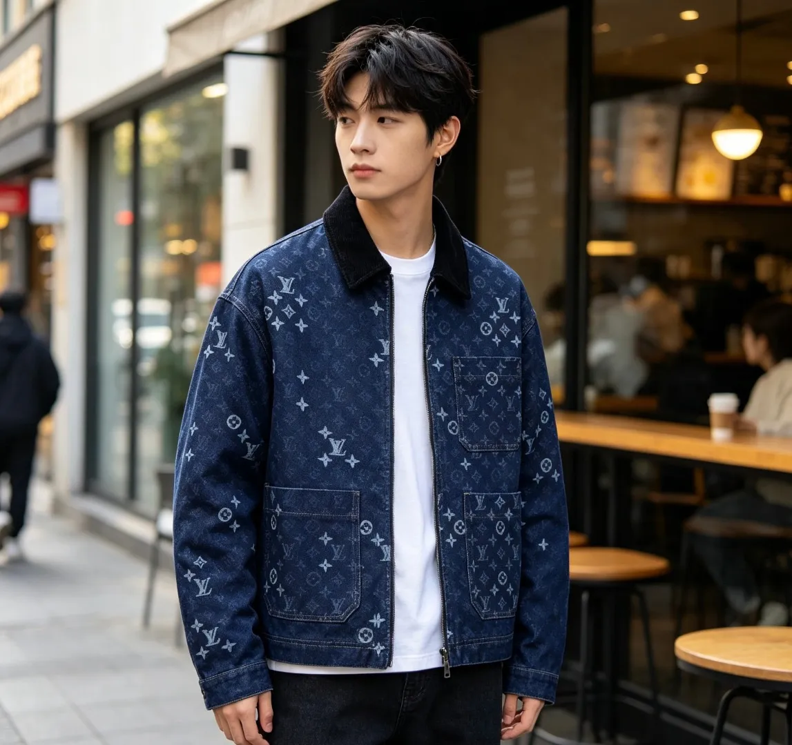 Louis Vuitton/Louis Vuitton old flower all over printed jacquard denim jacket